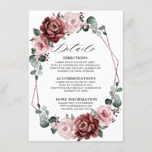 Dusty Pink Mauve Rose Floral Geometric Wedding Begleitkarte