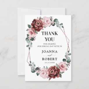 Dusty Pink Mauve Rose Floral Geometric Wedding Dankeskarte