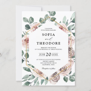 Dusty Pink Mauve Rose Floral Geometric Wedding Einladung