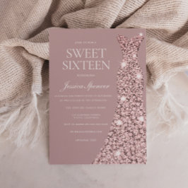 Dusty Pink Mauve Rose Gold Dress Sweet 16 16 Einladung
