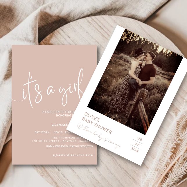 Dusty Pink Minimal Rustic ist ein Mädchen Einladun Einladung (Von Creator hochgeladen)