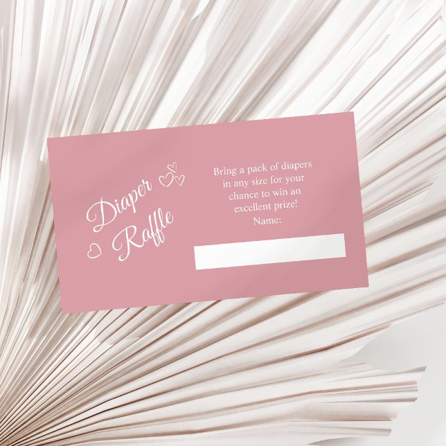 Dusty Pink Minimalistisch Baby Dusche Windelwanne  Begleitkarte (Dusty Pink Minimalist Baby Shower Diaper Raffle Enclosure Card on a sunny neutral dry palm leaf.)