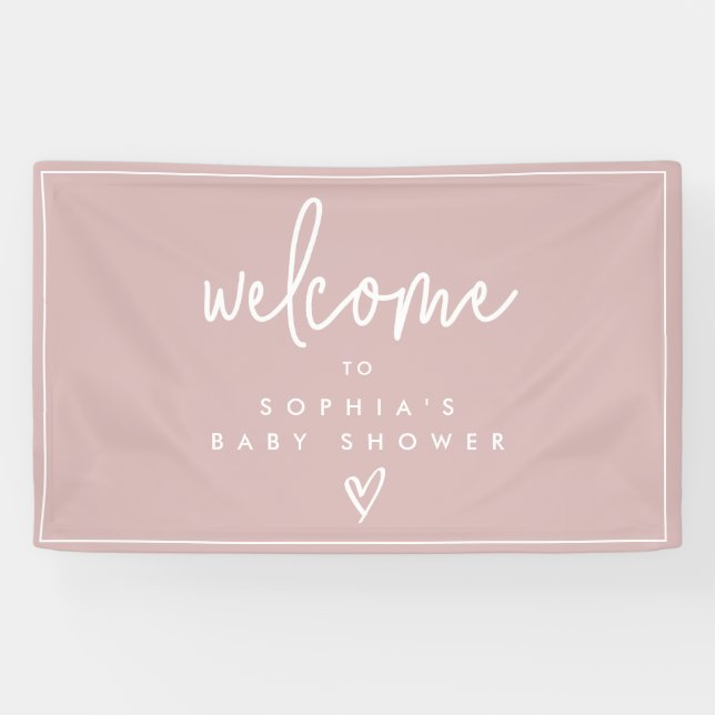 Dusty Pink Minimalistisch Boho Babydusche Begrüßun Banner (Horizontal)