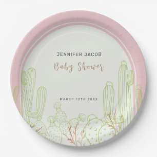 Dusty Pink Minimalistisch Boho Cactus Arch Baby Sh Pappteller