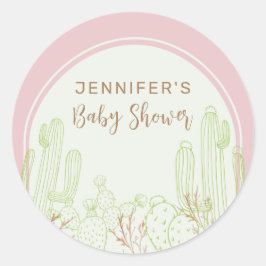 Dusty Pink Minimalistisch Boho Cactus Arch Baby Sh Runder Aufkleber