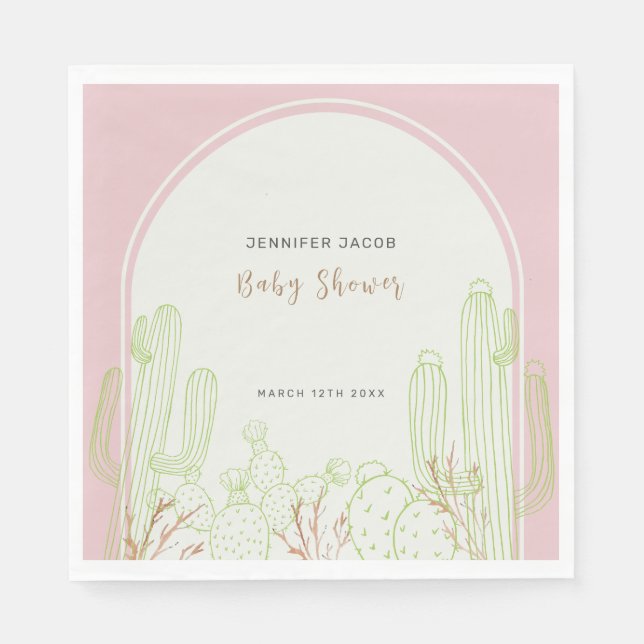 Dusty Pink Minimalistisch Boho Cactus Arch Baby Sh Serviette (Vorderseite)