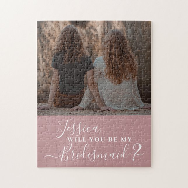 Dusty Pink Minimalistisch Foto Bridesmaid Vorschla Puzzle (Vertikal)