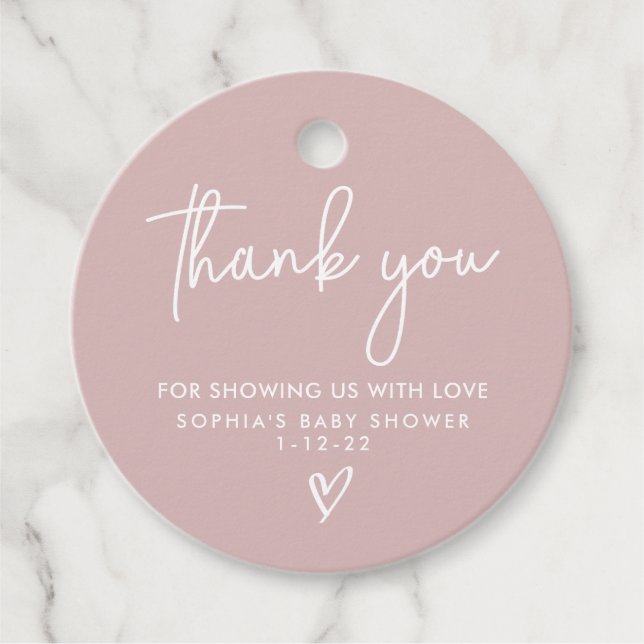 Dusty Pink Minimalistisch Modern Boho Babydusche Geschenkanhänger (Vorderseite)