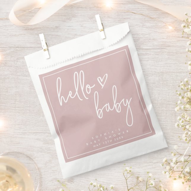 Dusty Pink Minimalistisch Modern Boho Babydusche Geschenktütchen (Ausgeschnitten)