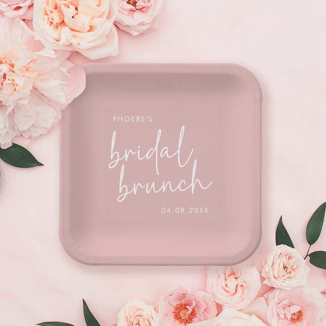 Dusty Pink Minimalistisch Script Bridal Brunch Pappteller (Von Creator hochgeladen)