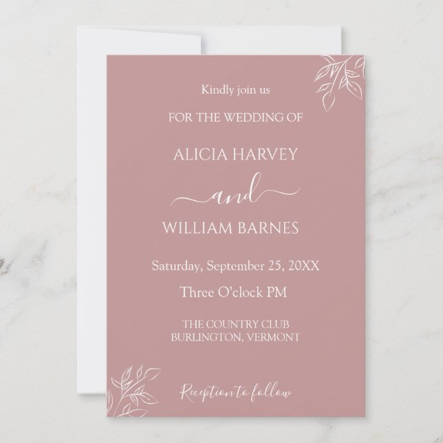 Dusty Pink Minimalistisch Wedding Einladung (Vorderseite)