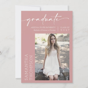 Dusty Pink Minimalistisch Zwei-Foto-Graduierungspa Einladung