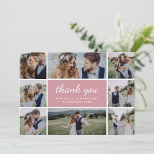 Dusty Pink Modern Foto Collage Wedding Dankeskarte