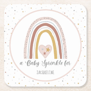 Dusty Pink Modern Rainbow Gold Girl Baby Sprinkle Rechteckiger Pappuntersetzer