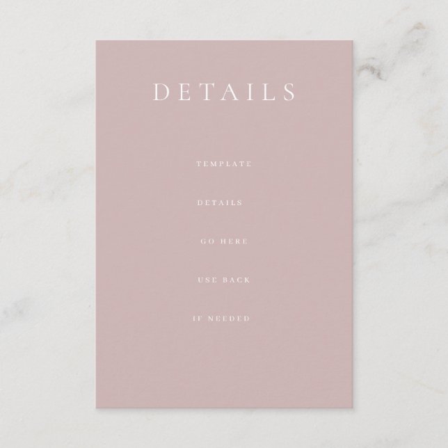 Dusty Pink Modern Wedding Details Enclosure Card Begleitkarte (Vorderseite)