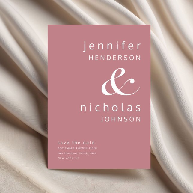 Dusty Pink Moderne Ampere und Typografie Hochzeit Save The Date (Dusty Pink Modern Ampersand Typography Wedding Save The Date)