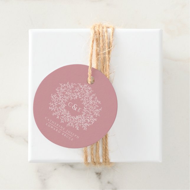 Dusty pink monogram White Art Custom Hochzeit Geschenkanhänger (Beispiel)