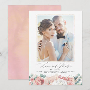 Dusty Pink Peach Floral Wedding Vielen Dank Einladung