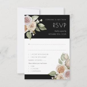 Dusty Pink Peach Rose Botanische Schwarze Hochzeit RSVP Karte