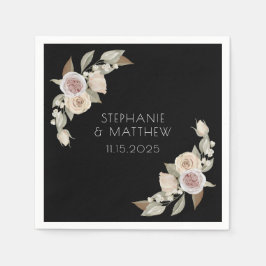 Dusty Pink Peach Rose Botanische Schwarze Hochzeit Serviette