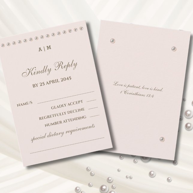 Dusty Pink Pearl Christian Wedding RSVP Card Karte (Von Creator hochgeladen)