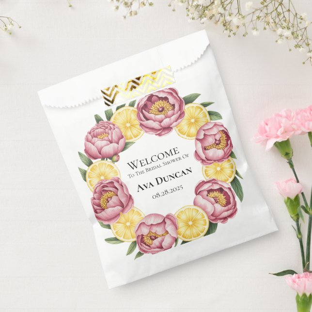 Dusty Pink Peonies and Lemon Brautparty Geschenktütchen (Versiegelt)