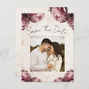 Dusty Pink Peony Blume Save the Date Vintag Ankündigungspostkarte