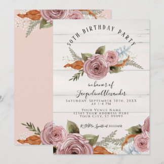 Dusty Pink Peony Floral Rustic Wood Geburtstagspar Einladung