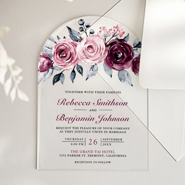 Dusty Pink Plum Purple Floral Wedding Acryleinladungen (Von Creator hochgeladen)