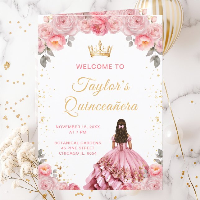Dusty Pink Princess Floral Quinceañera Programm (Von Creator hochgeladen)