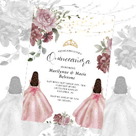 Dusty Pink Princess Floral Twins Quinceañera Einladung