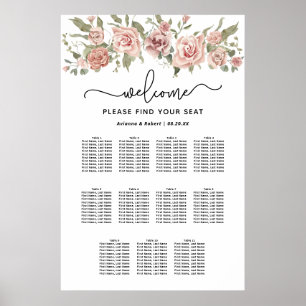 Dusty Pink Rose 11-Tisch Hochzeitstabelle Poster
