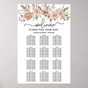 Dusty Pink Rose 12-Tisch Hochzeitstabelle Poster