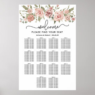 Dusty Pink Rose 14-Tisch Hochzeitstabelle Poster