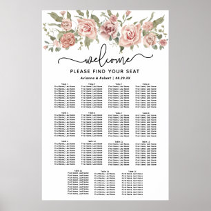 Dusty Pink Rose 15-Tisch Hochzeitstabelle Poster