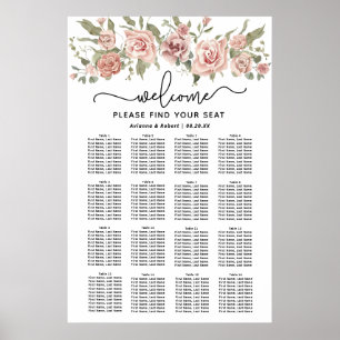 Dusty Pink Rose 16-Tisch Hochzeitstabelle Poster