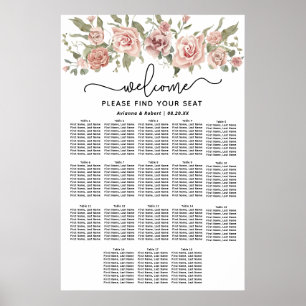 Dusty Pink Rose 18-Tisch Hochzeitstabelle Poster