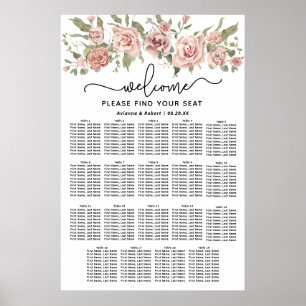 Dusty Pink Rose 19-Tisch Hochzeitstabelle Poster