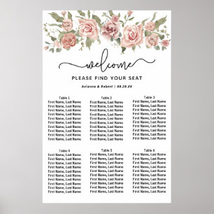 Dusty Pink Rose 6-Tisch Hochzeitstabelle Poster