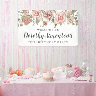 Dusty Pink Rose 70. Geburtstagsparty Willkommen Banner