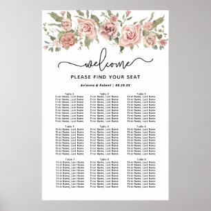 Dusty Pink Rose 9-Tisch Hochzeitstabelle Poster