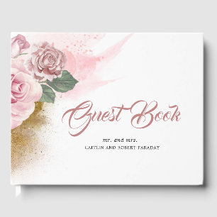 Dusty Pink Rose and Gold Glitzer Wedding Gästebuch