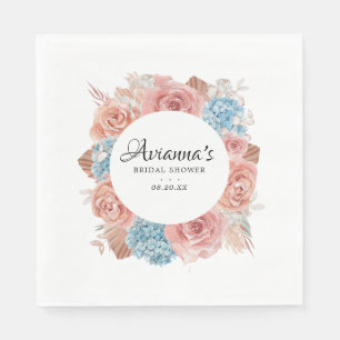 Dusty Pink Rose Blue Floral Brautparty Napkins Serviette