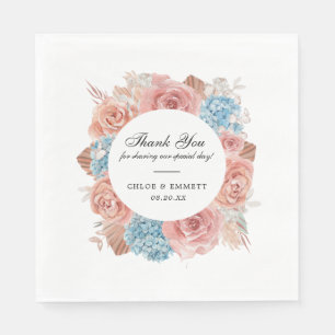 Dusty Pink Rose Blue Hydrangea Wedding Serviette