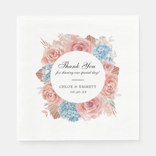 Dusty Pink Rose Blue Hydrangea Wedding Serviette (Vorderseite)