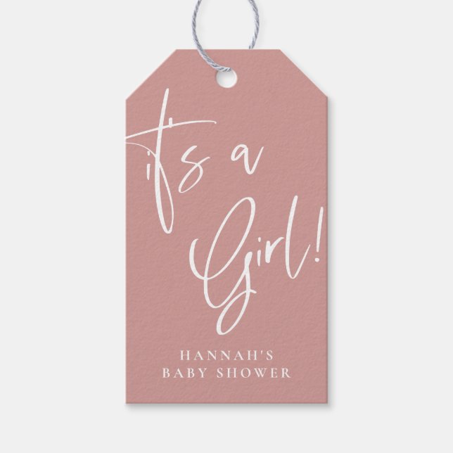 Dusty Pink/Rose Bohemisch Baby Dusche Es Mädchen Geschenkanhänger (Vorderseite)