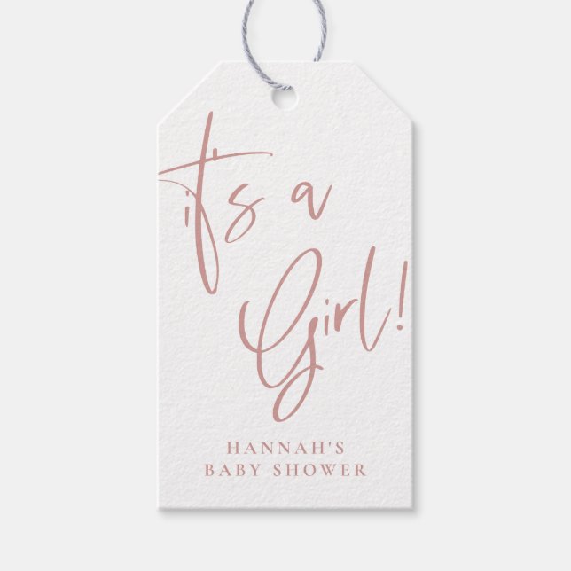 Dusty Pink/Rose Bohemisch Baby Dusche Es Mädchen Geschenkanhänger (Vorderseite)