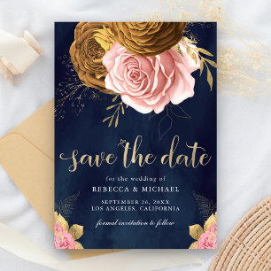 Dusty Pink Rose Earthy Floral Navy Hochzeit Save The Date