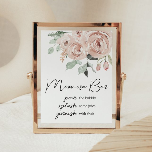 Dusty Pink Rose Eine Girl Baby Dusche Mama Osa Bar Poster (It's a Girl Dusty Pink Rose Baby Shower Mom Osa Bar Sign)