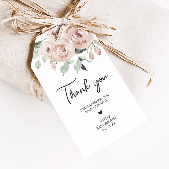 Dusty Pink Rose Es ist ein Mädchen-Baby-Dusche Lie Geschenkanhänger (Dusty Pink Rose It's a Girl Baby Shower Favor Tags)